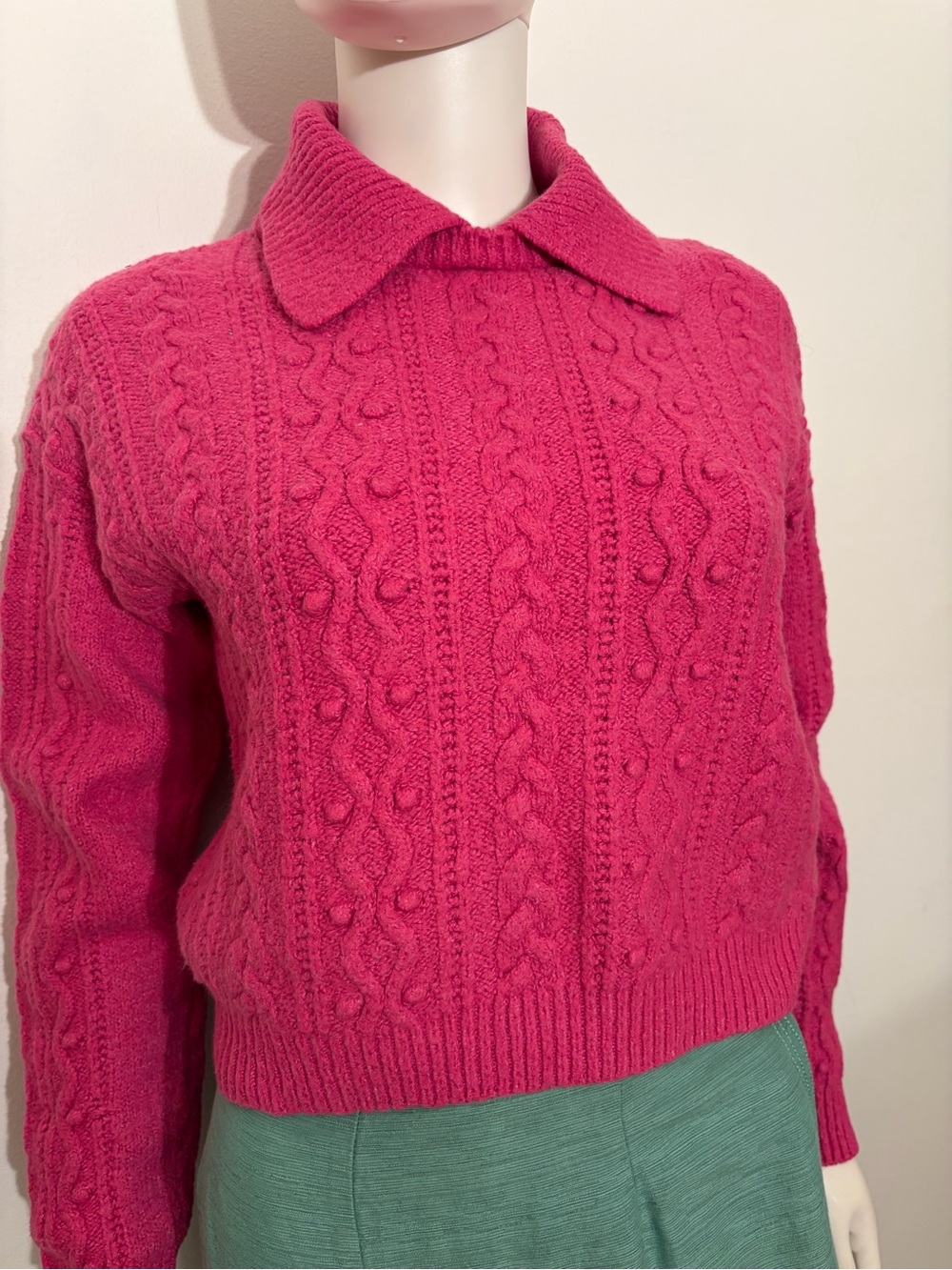 #984 Free People Pink Collared Cable Knit Sweater. Excellent Condition. Size Sm